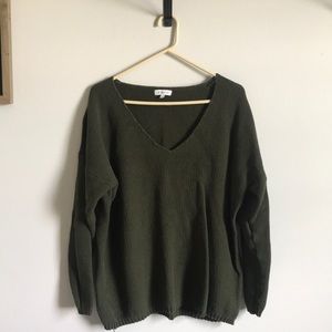 Relaxed Hunter Green V-Neck Sweater